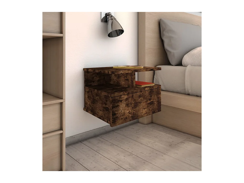 Table de chevet flottante Chêne fumé 40x31x27cm Bois ingénierie