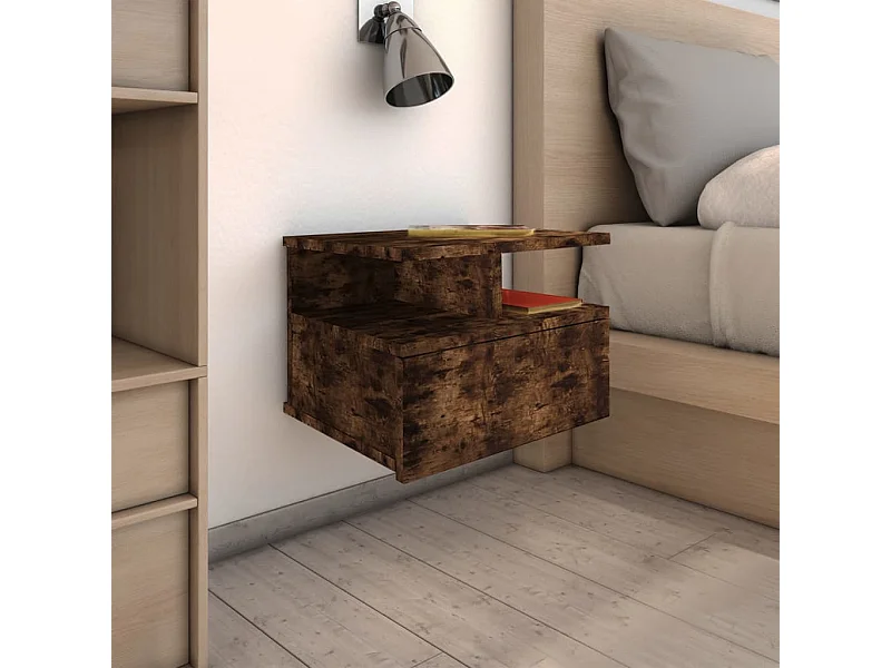 Table de chevet flottante Chêne fumé 40x31x27cm Bois ingénierie