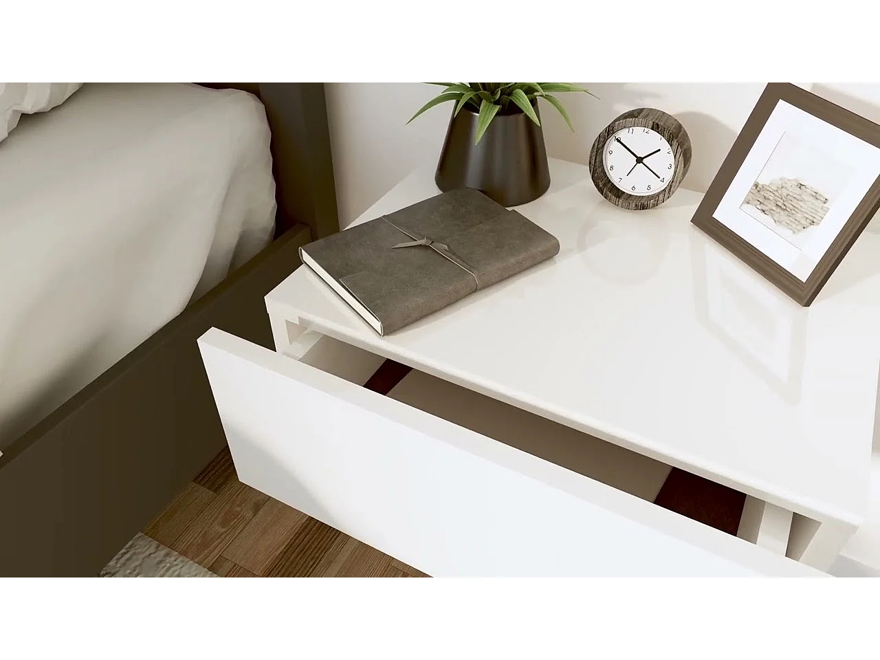 Tables de chevet flottantes 2pcs Blanc brillant Bois ingénierie