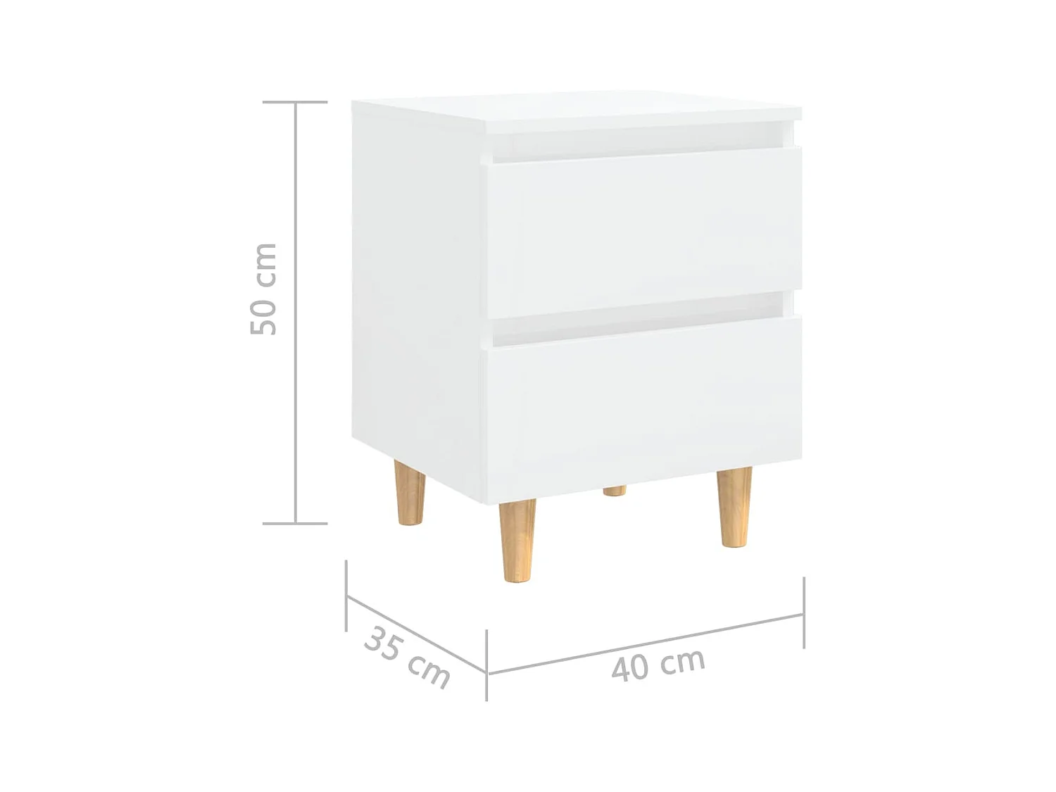 Nachtkastjes 2 st met houten poten 40x35x50 cm hoogglans wit
