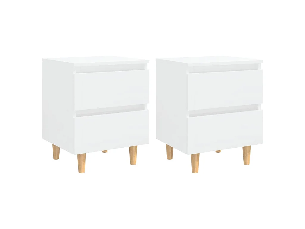 Nachtkastjes 2 st met houten poten 40x35x50 cm hoogglans wit