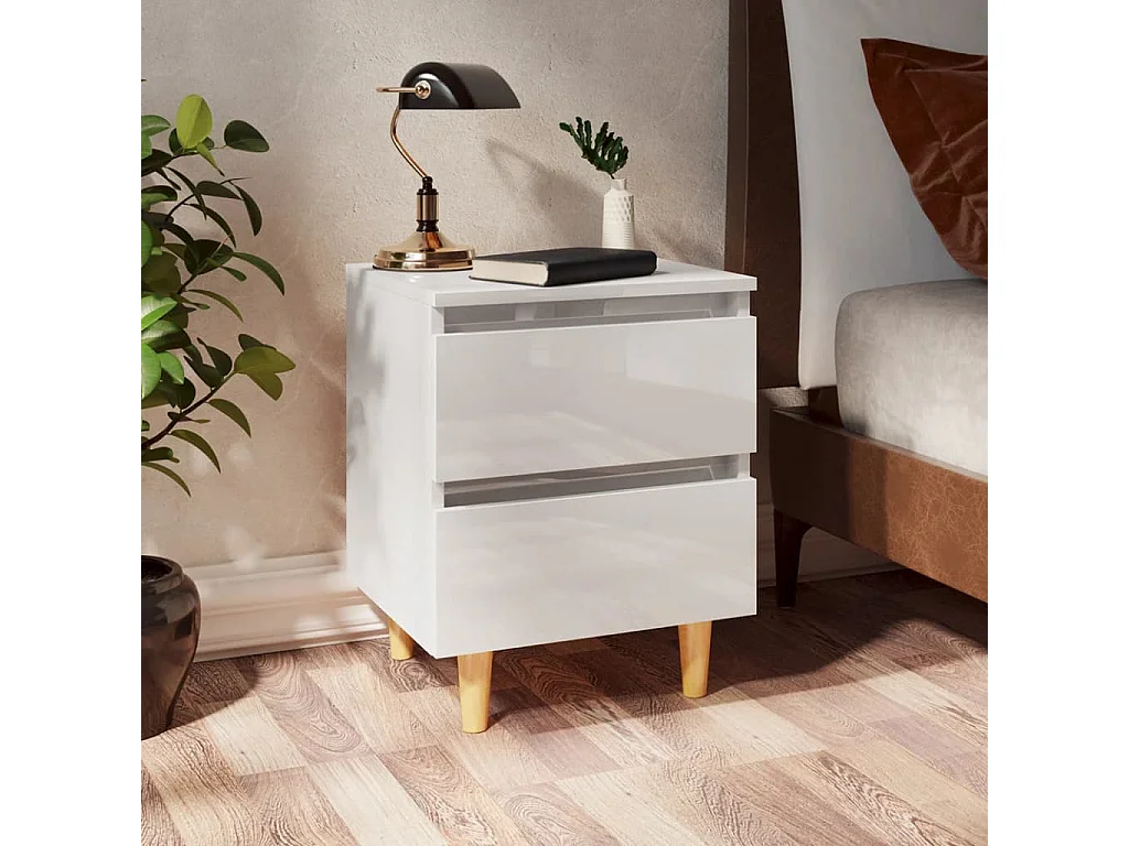 Nachtkastjes 2 st met houten poten 40x35x50 cm hoogglans wit