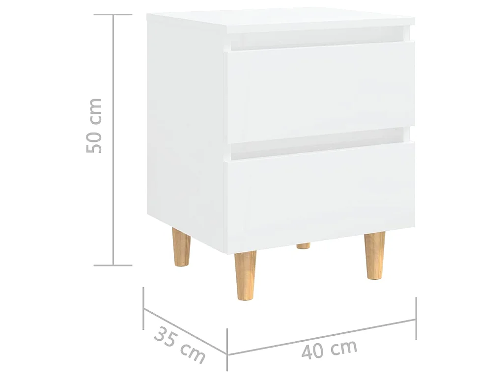 Nachtkastjes 2 st met houten poten 40x35x50 cm hoogglans wit