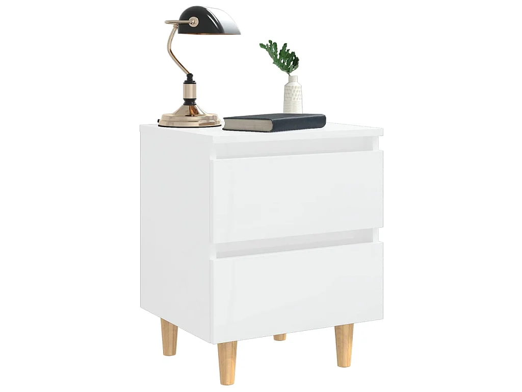 Nachtkastjes 2 st met houten poten 40x35x50 cm hoogglans wit