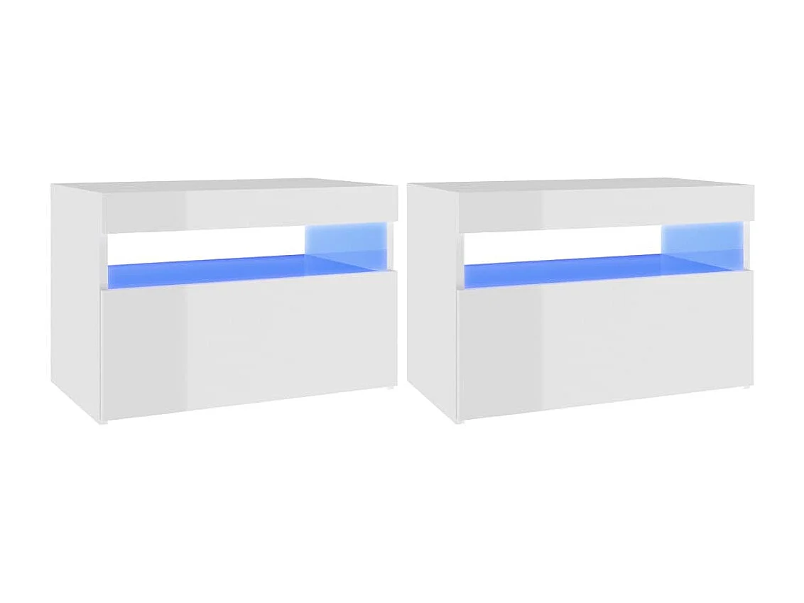 Tables de chevet lumières LED 2 pcs blanc brillant 60x35x40 cm