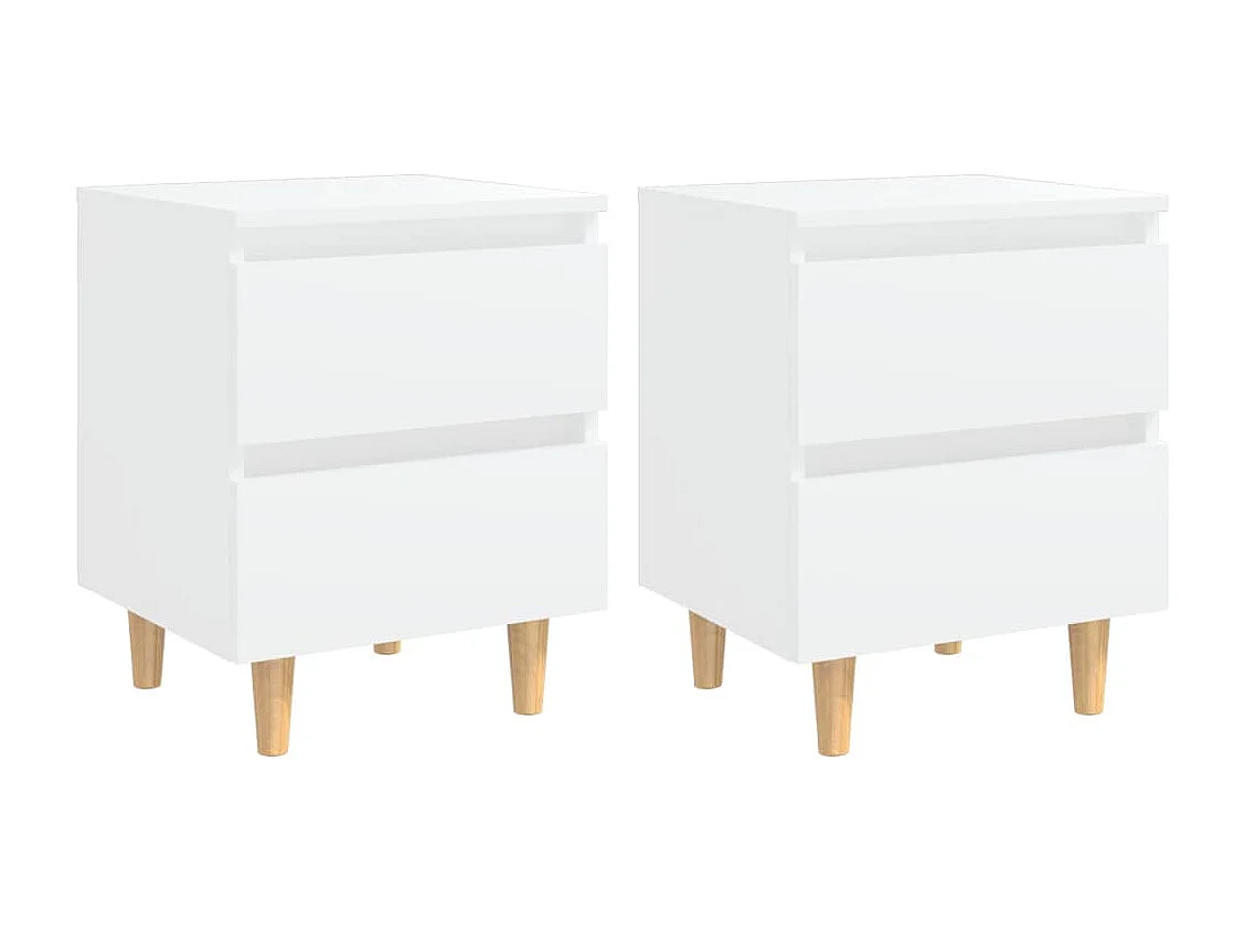 Tables de chevet avec pieds en pin 2 pcs Blanc 40x35x50 cm