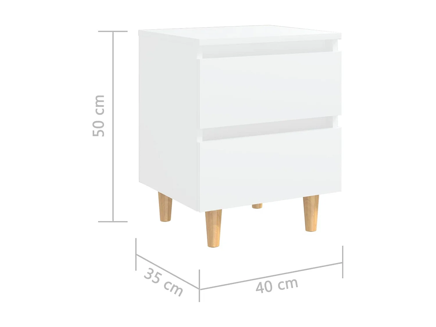Tables de chevet avec pieds en pin 2 pcs Blanc 40x35x50 cm