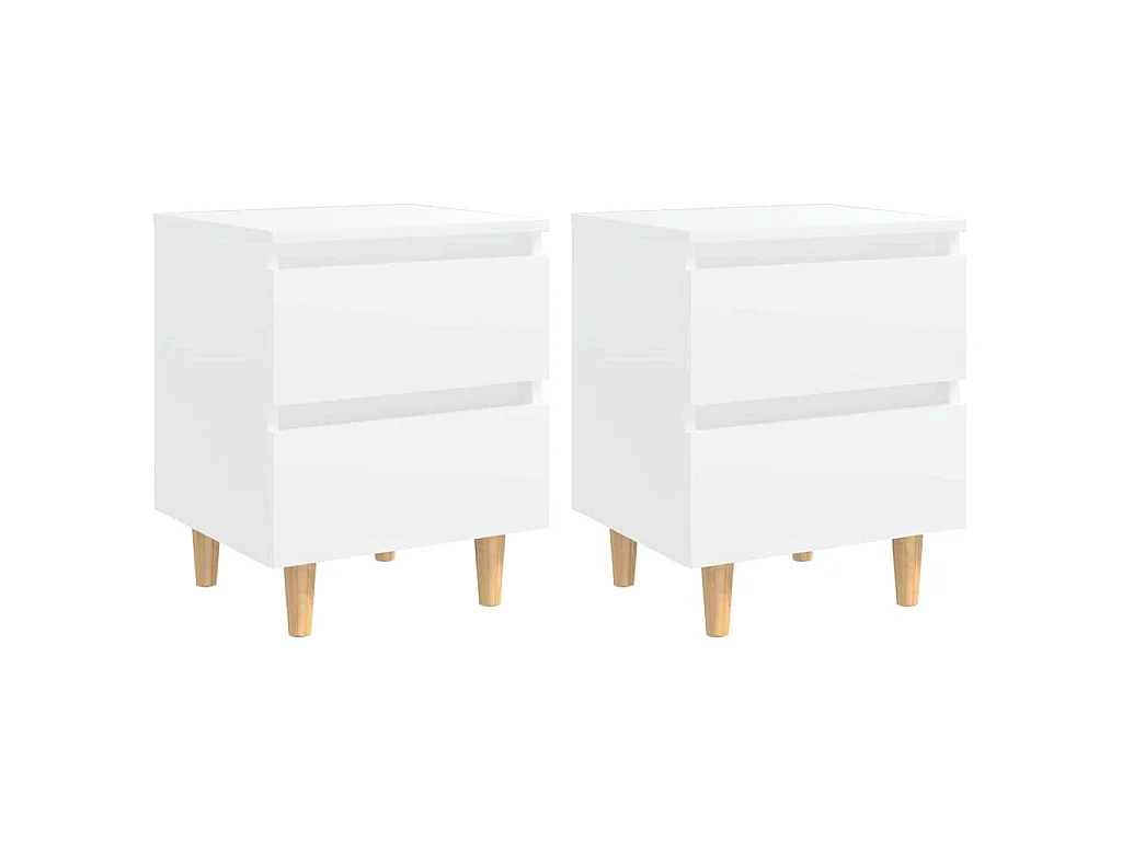 Tables de chevet avec pieds en pin 2 pcs Blanc 40x35x50 cm