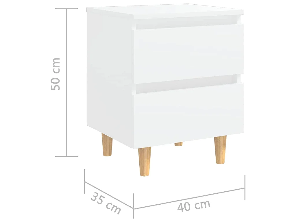 Nachtkastjes 2 st met grenenhouten poten 40x35x50 cm wit