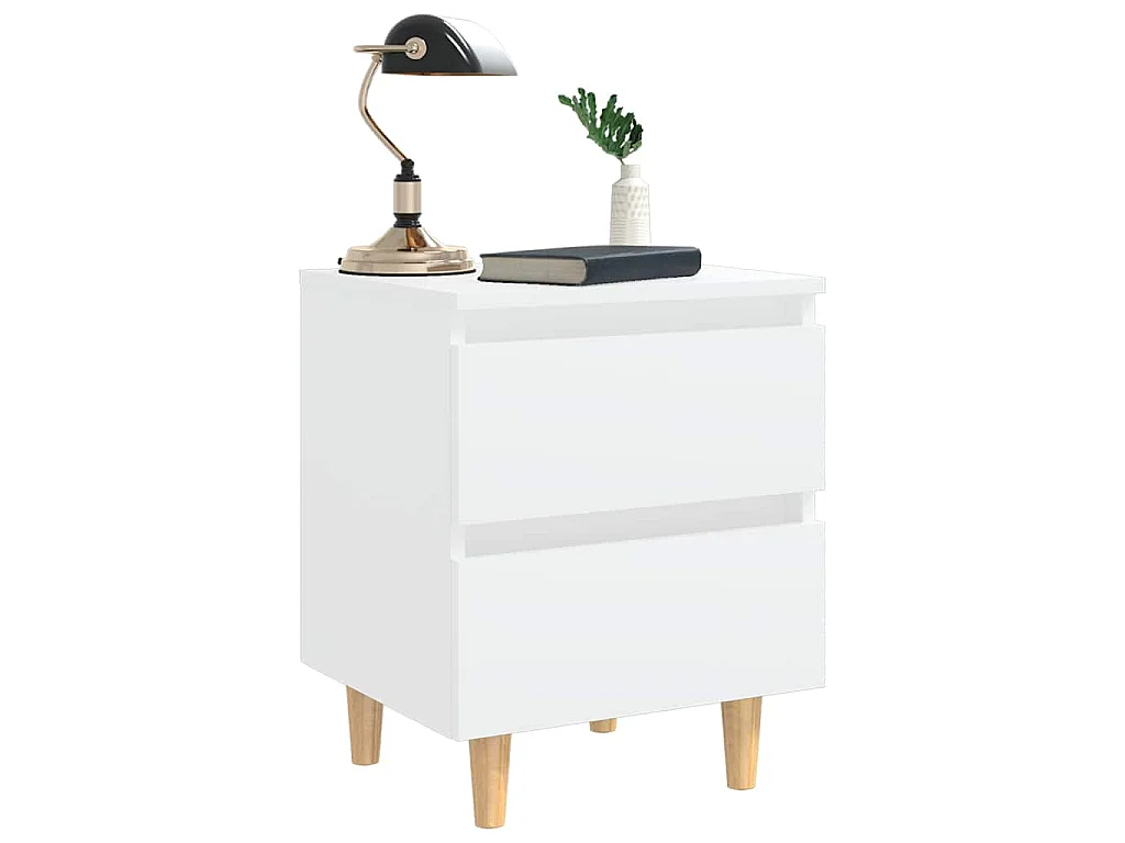 Table de chevet avec pieds en pin Blanc 40x35x50 cm