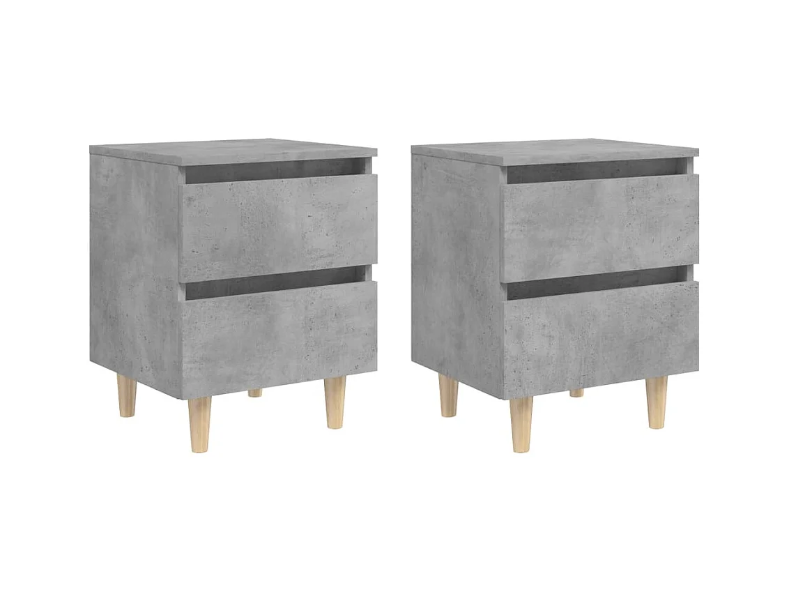 Nachtkastjes 2 st met grenenhouten poten 40x35x50 cm betongrijs