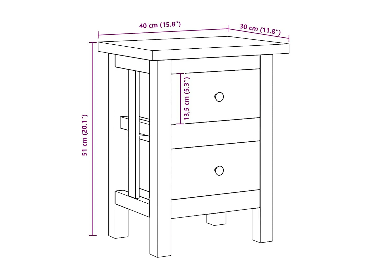 Mesita de noche de madera maciza de caoba 40x30x51 cm