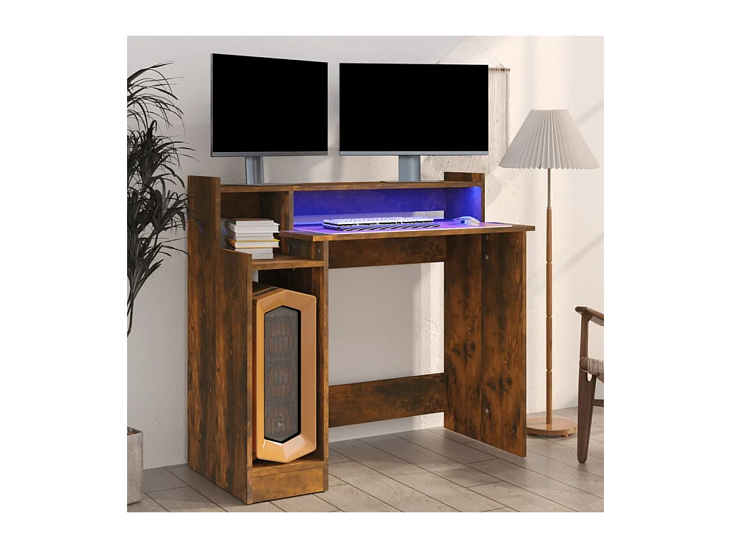 Bureau met LED-verlichting 97x45x90 cm hout gerookt eikenkleur