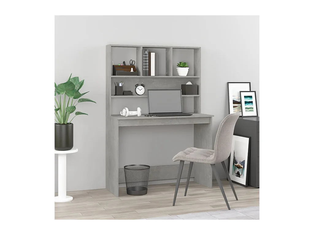 Bureau avec étagères Gris béton 102x45x148 cm Bois d'ingénierie