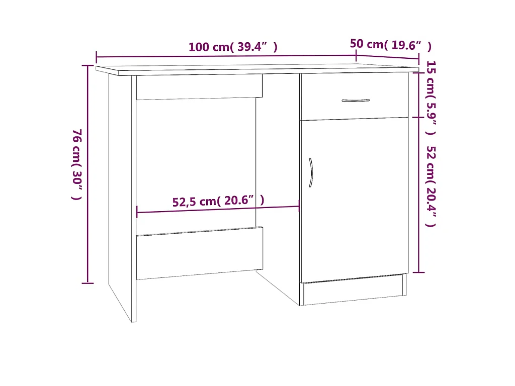 Schreibtisch Grau Sonoma 100x50x76 cm Holzwerkstoff