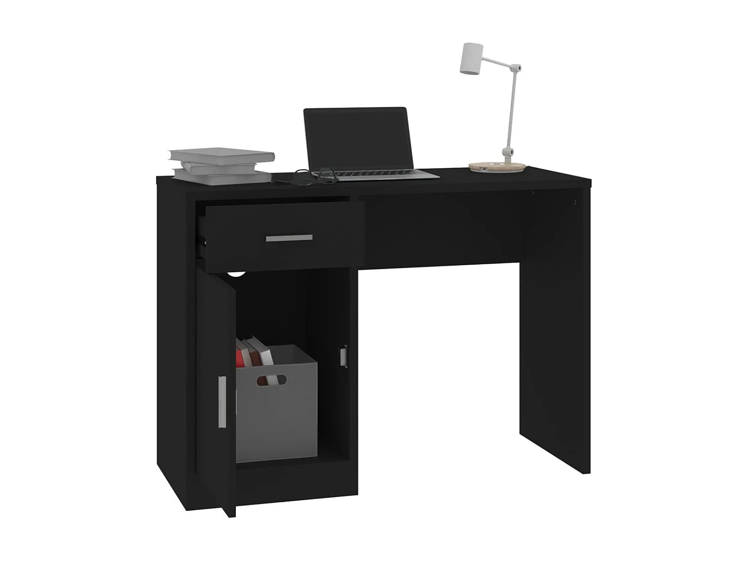 Bureau met kast en lade 100x40x73 cm bewerkt hout zwart