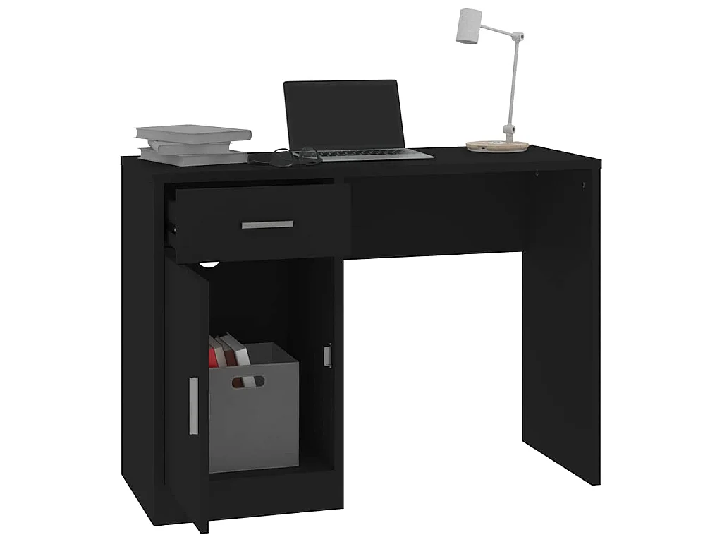 Bureau avec tiroir et armoire Noir 100x40x73 cm Bois ingénierie