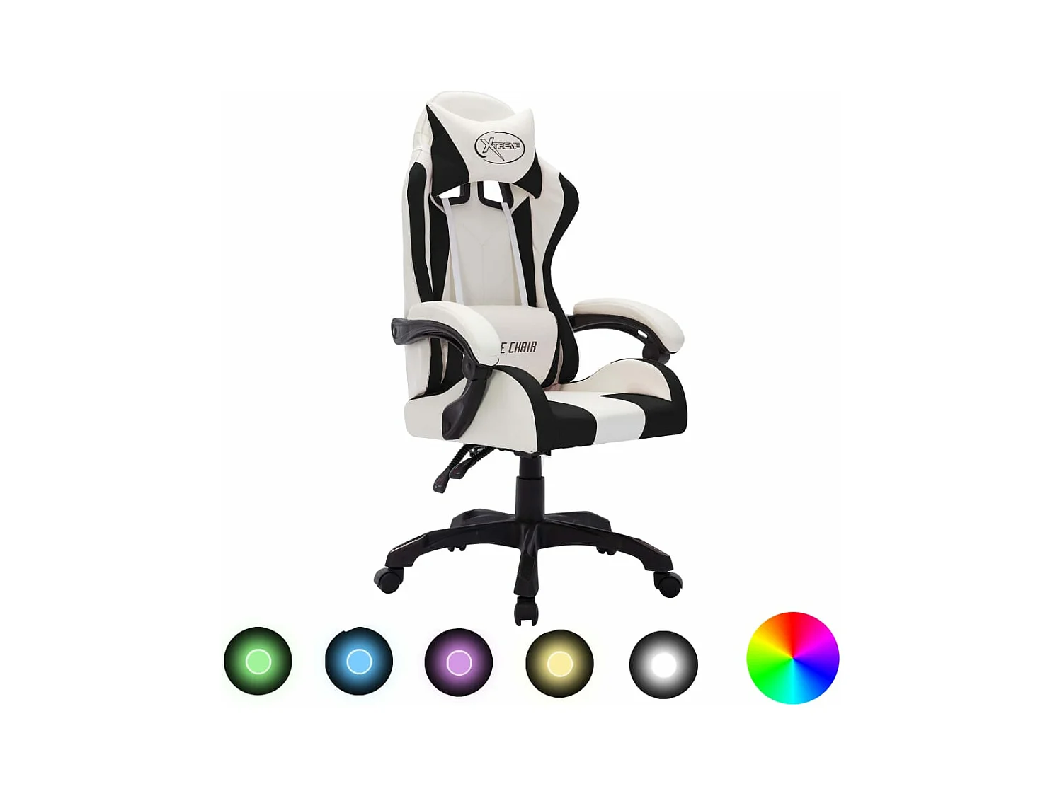 Fauteuil de jeux vidéo avec LED RVB Blanc et noir Similicuir