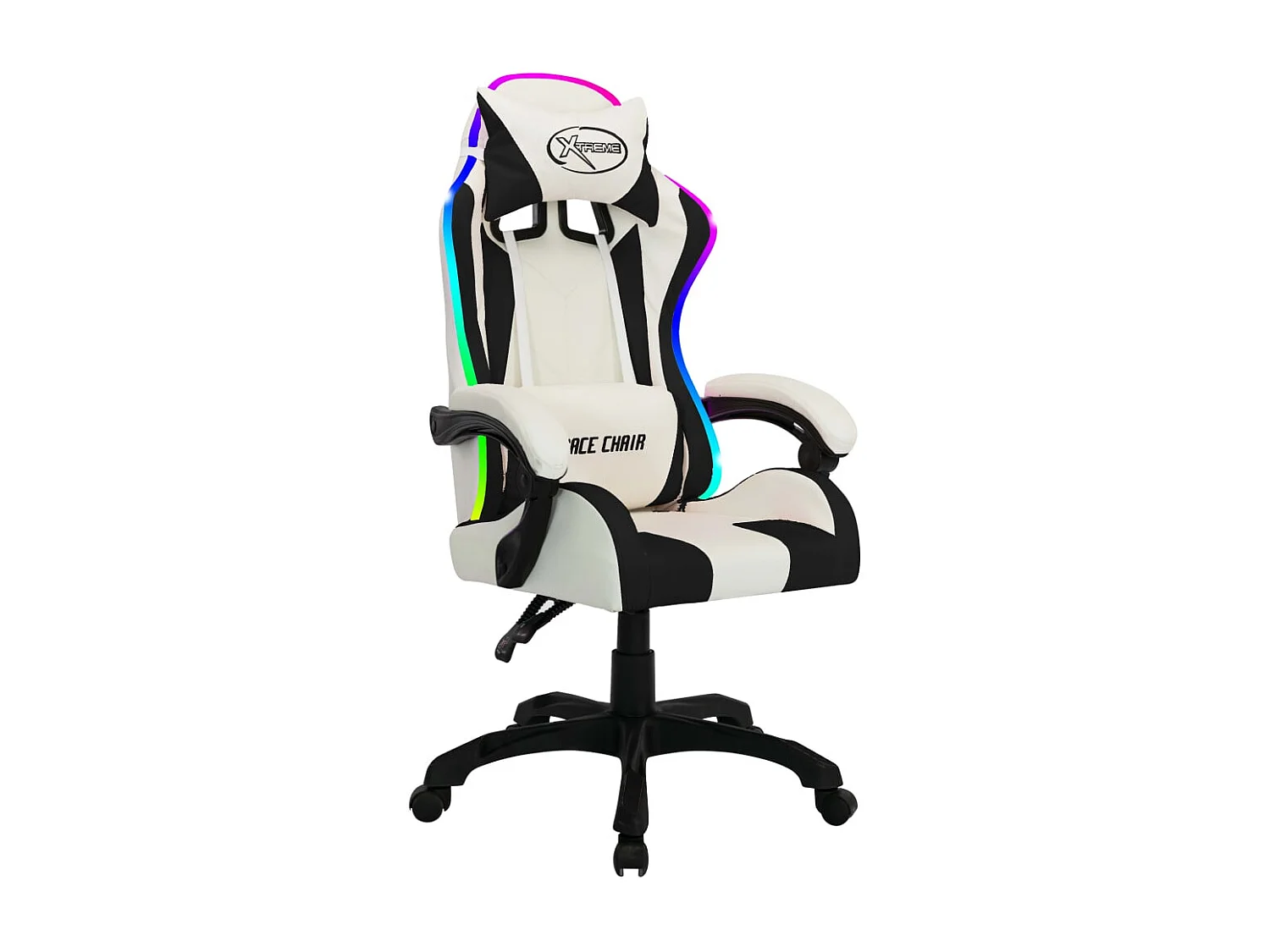 Racestoel met RGB LED-verlichting kunstleer wit en zwart