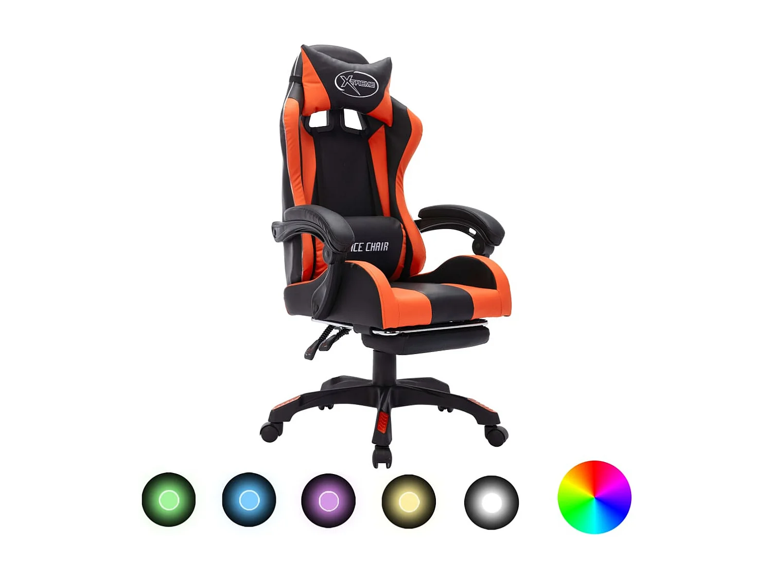 Gaming-Stuhl mit RGB LED-Leuchten Orange und Schwarz Kunstleder