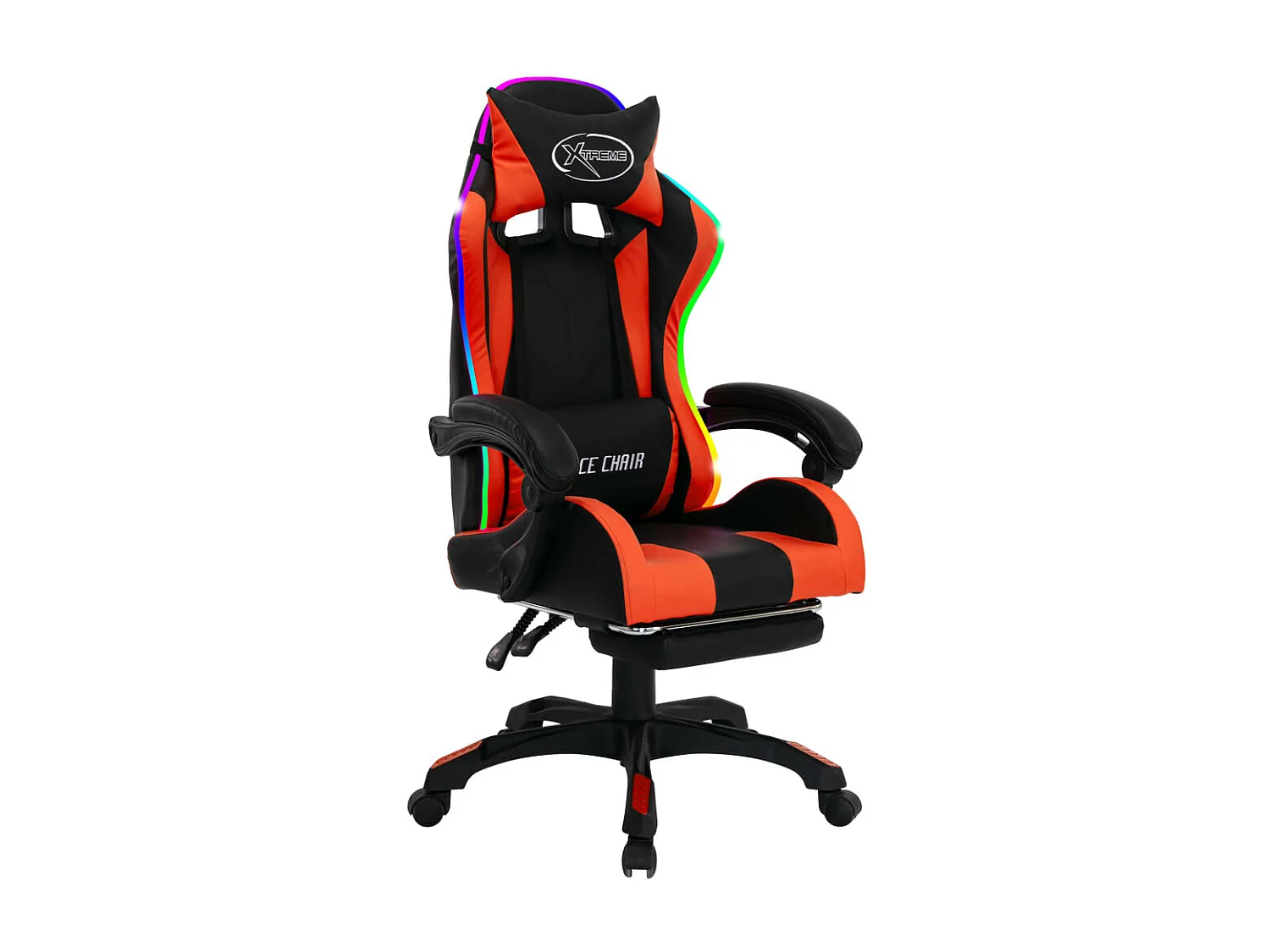 Gaming-Stuhl mit RGB LED-Leuchten Orange und Schwarz Kunstleder