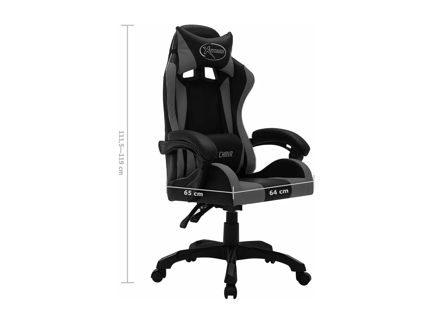 Fauteuil de jeux vidéo avec LED RVB Gris et noir Similicuir