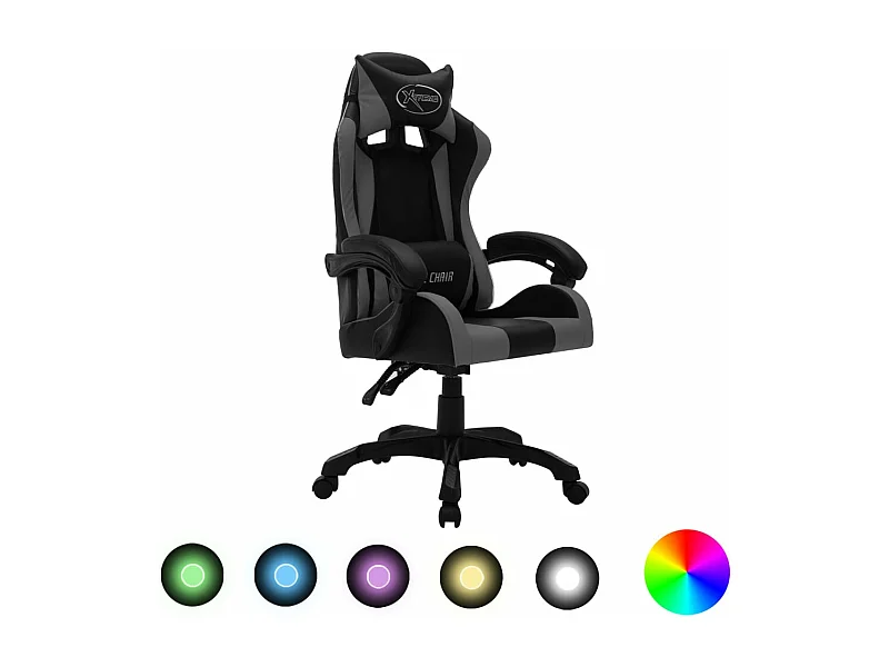 Fauteuil de jeux vidéo avec LED RVB Gris et noir Similicuir
