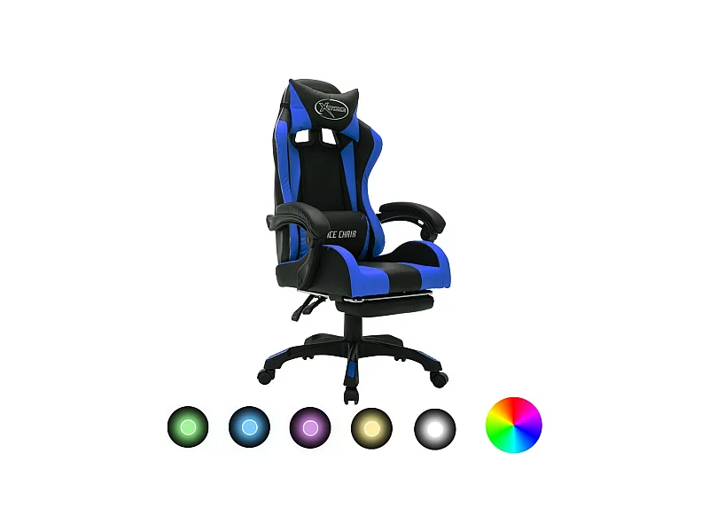 Sedia da Gaming con Luci a LED RGB Blu e Nera in Similpelle