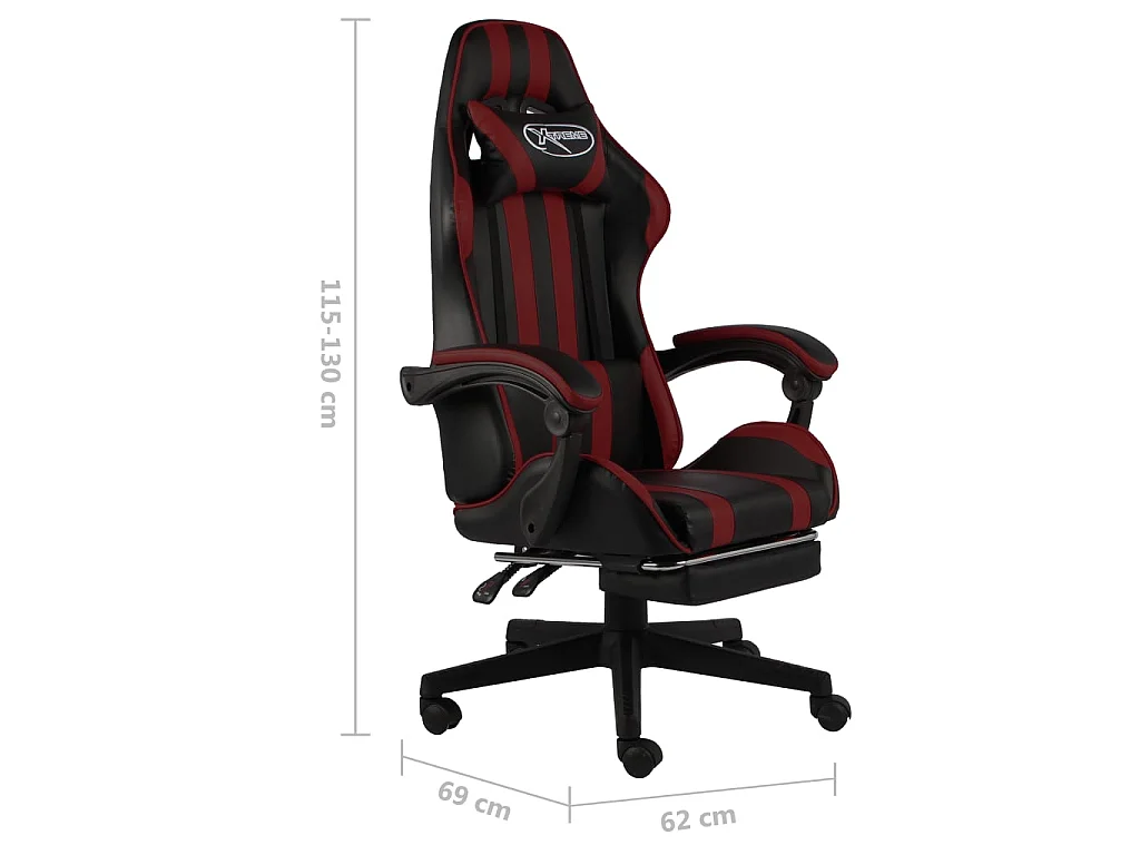 Sedia da Gaming con Poggiapiedi Nero e Rosso Vino in Similpelle