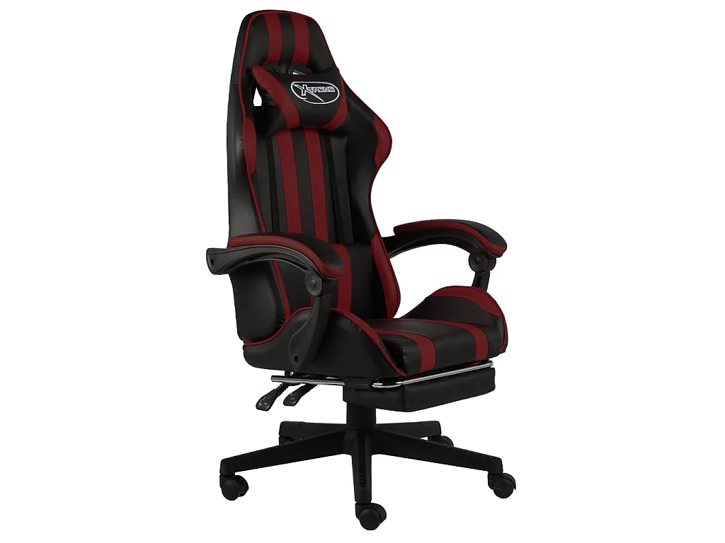 Sedia da Gaming con Poggiapiedi Nero e Rosso Vino in Similpelle