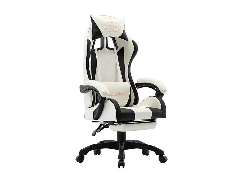 Fauteuil de jeux vidéo et repose-pied Noir et blanc Similicuir