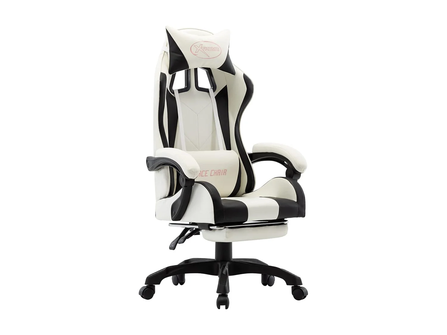 Fauteuil de jeux vidéo et repose-pied Noir et blanc Similicuir