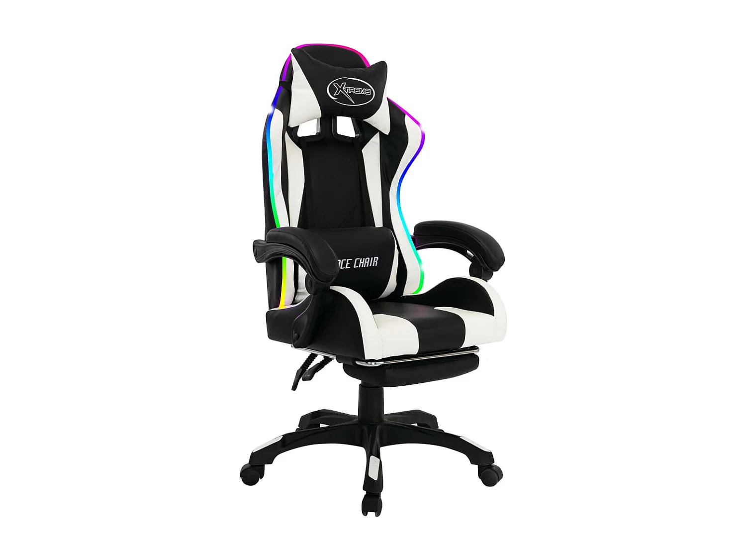 Silla gaming con luces LED RGB cuero sintético blanco y negro