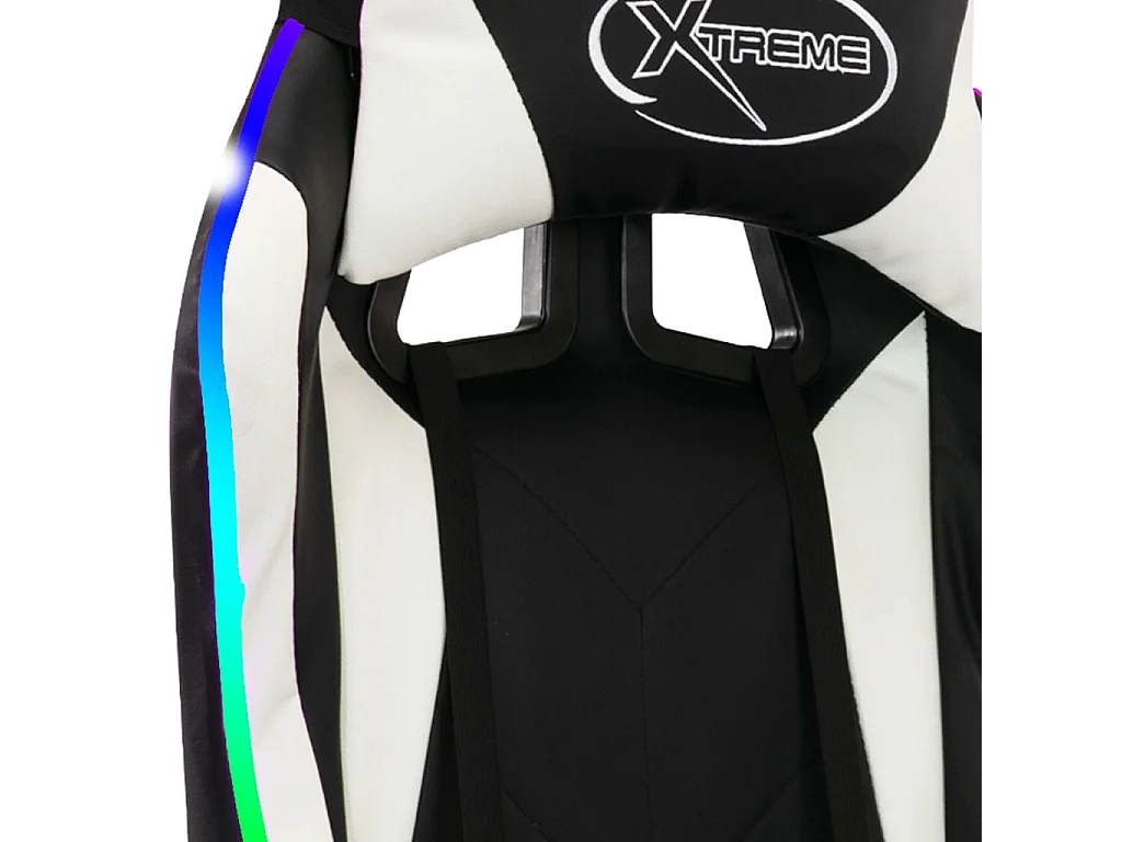 Silla gaming con luces LED RGB cuero sintético blanco y negro