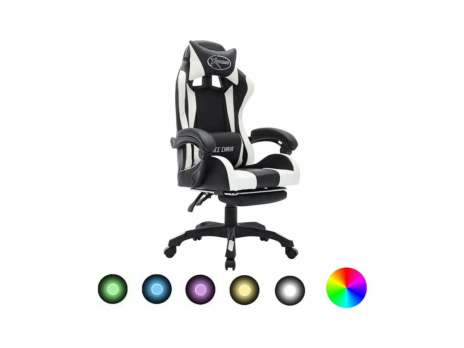 Fauteuil de jeux vidéo avec LED RVB Blanc et noir Similicuir