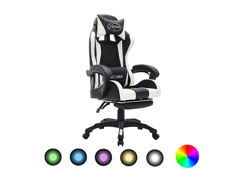 Sedia da Gaming con Luci a LED RGB Bianca e Nera in Similpelle