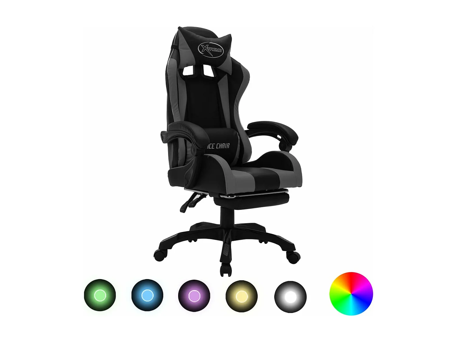 Fauteuil de jeux vidéo avec LED RVB Gris et noir Similicuir