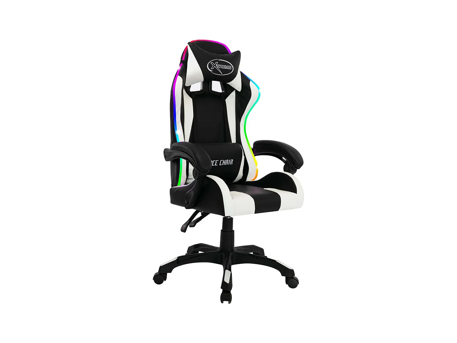 Silla gaming con luces LED RGB cuero sintético blanco y negro
