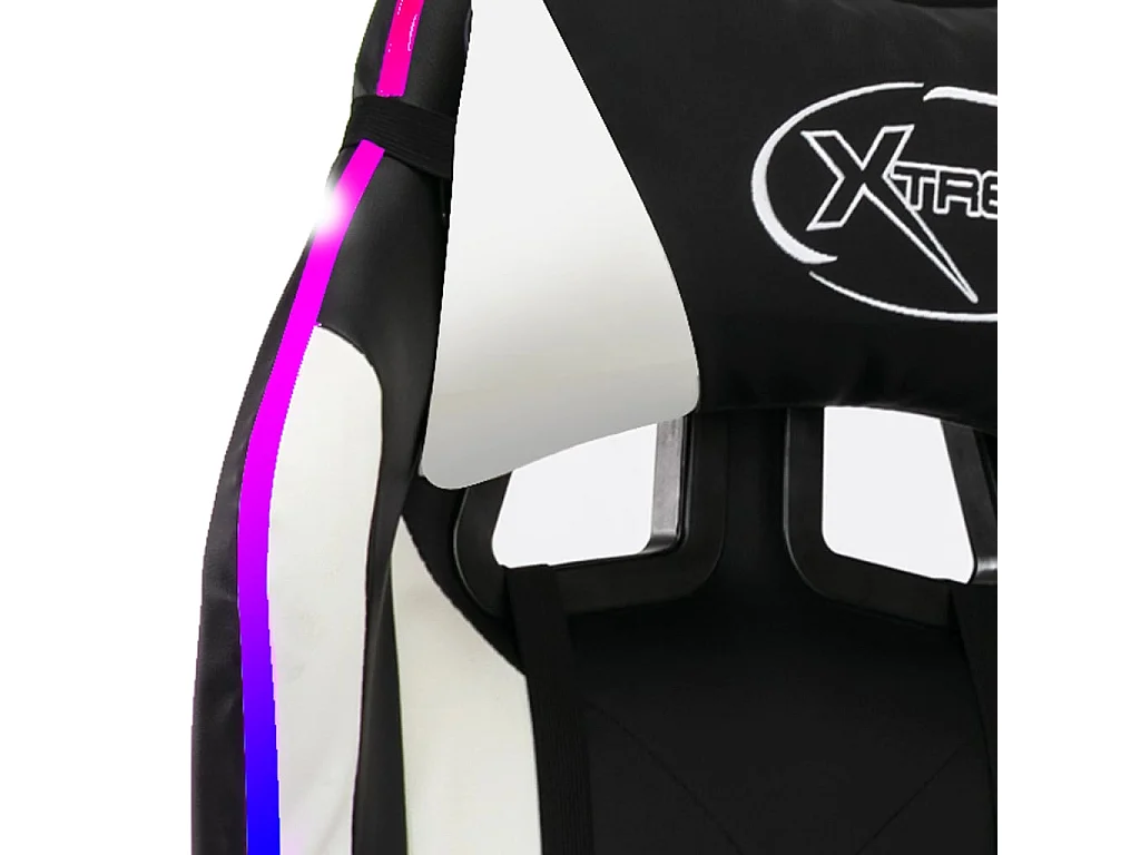 Silla gaming con luces LED RGB cuero sintético blanco y negro