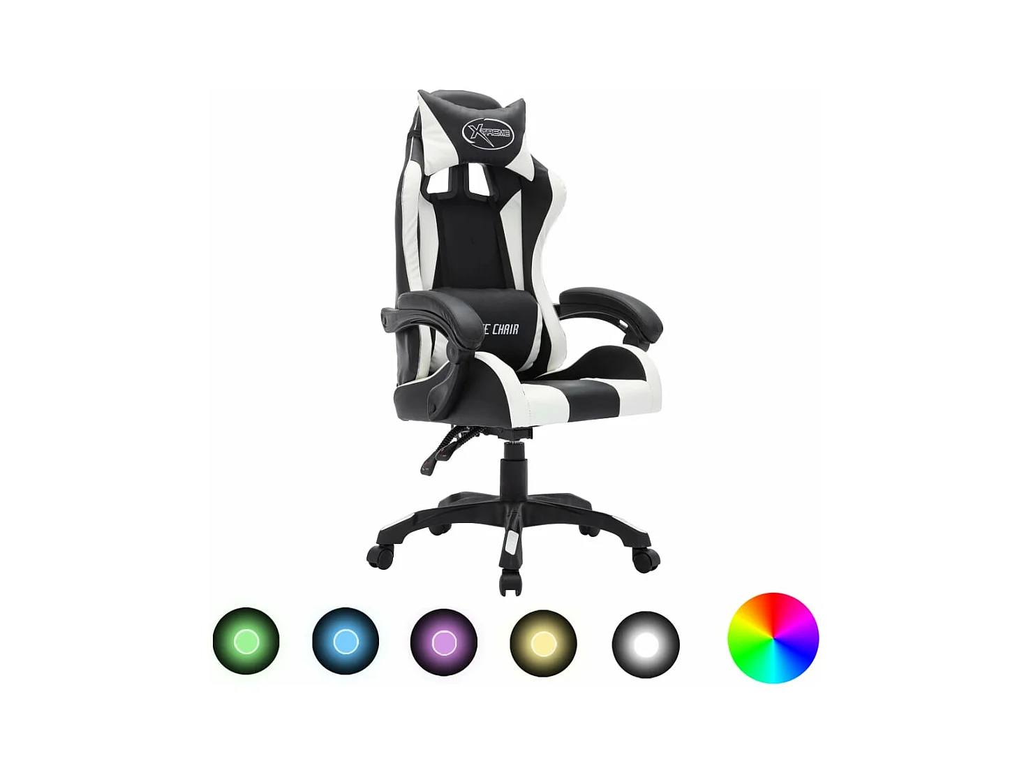 Fauteuil de jeux vidéo avec LED RVB Blanc et noir Similicuir