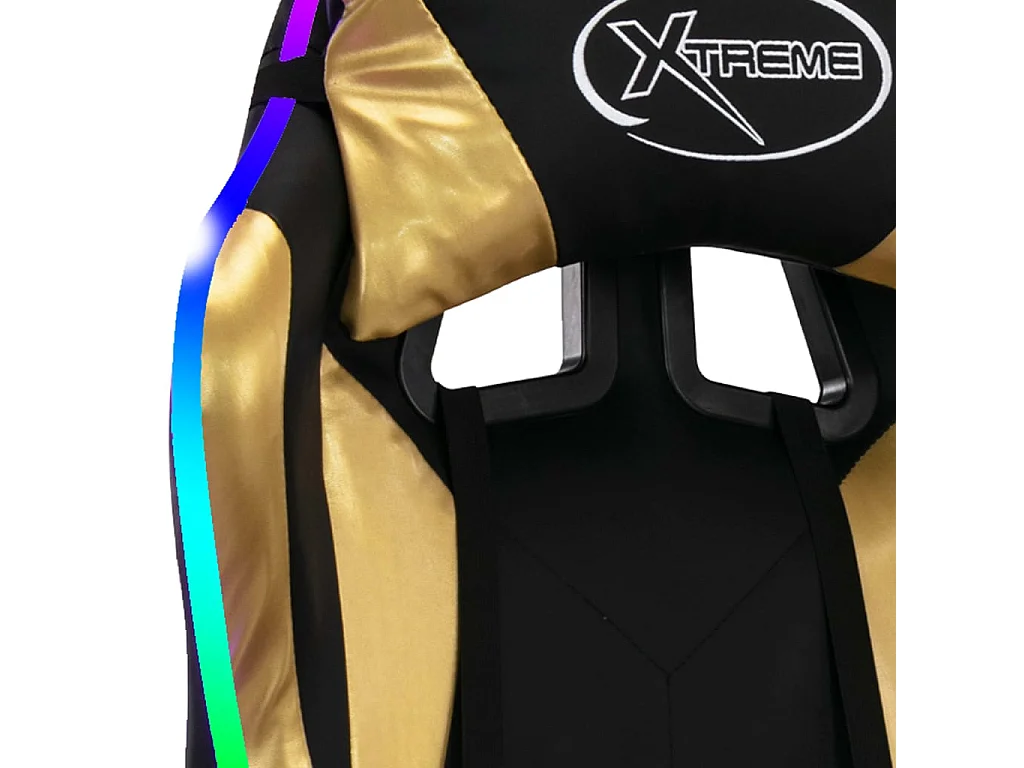 Gaming-Stuhl mit RGB LED-Leuchten Gold und Schwarz Kunstleder