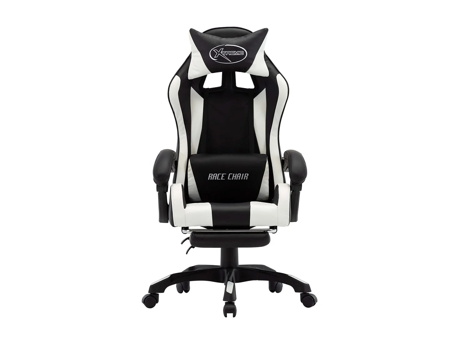 Gaming-Stuhl mit Fußstütze Weiß und Schwarz Kunstleder