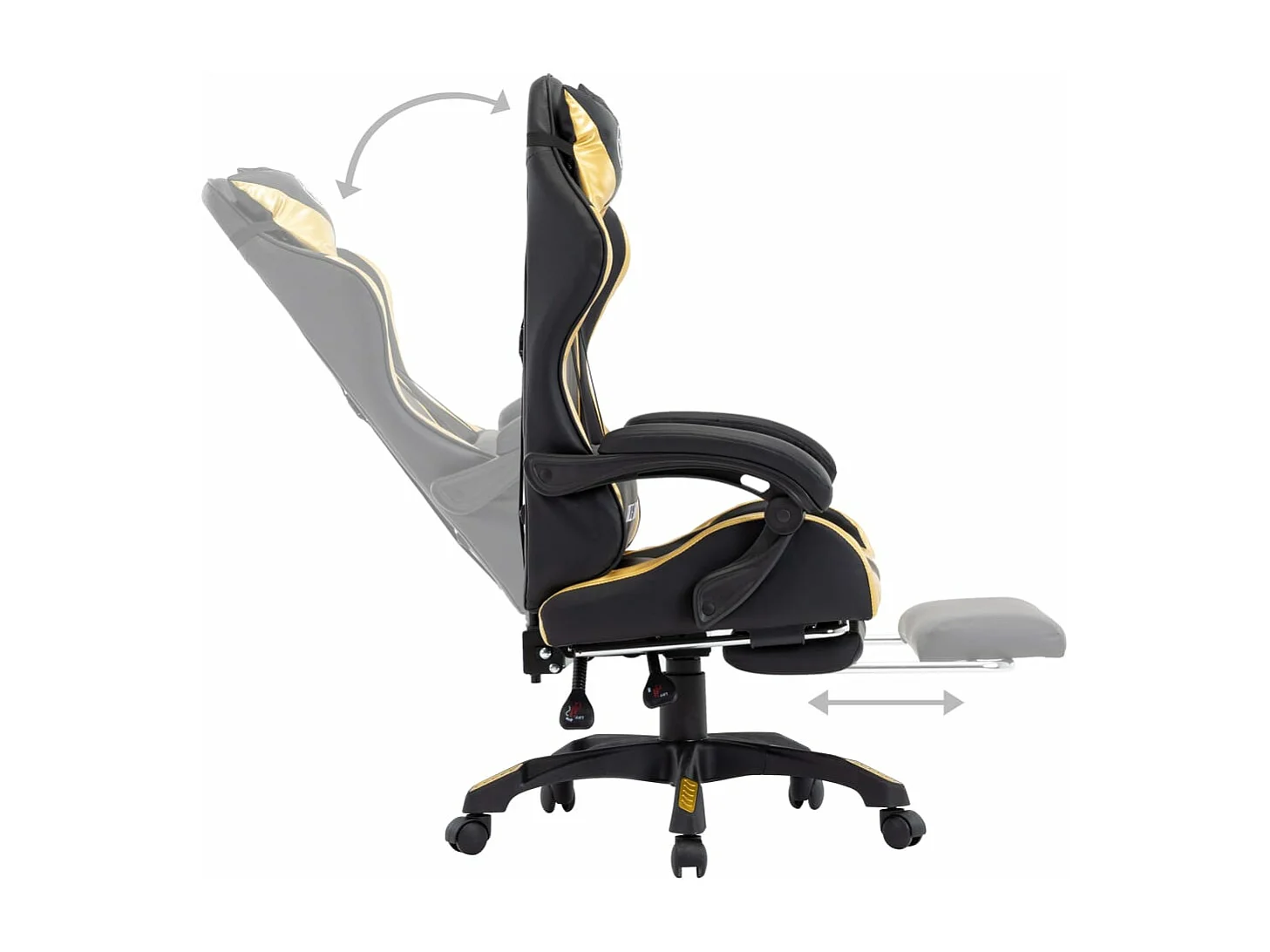 Cadeira estilo corrida c/ apoio pés couro artif. dourado/preto