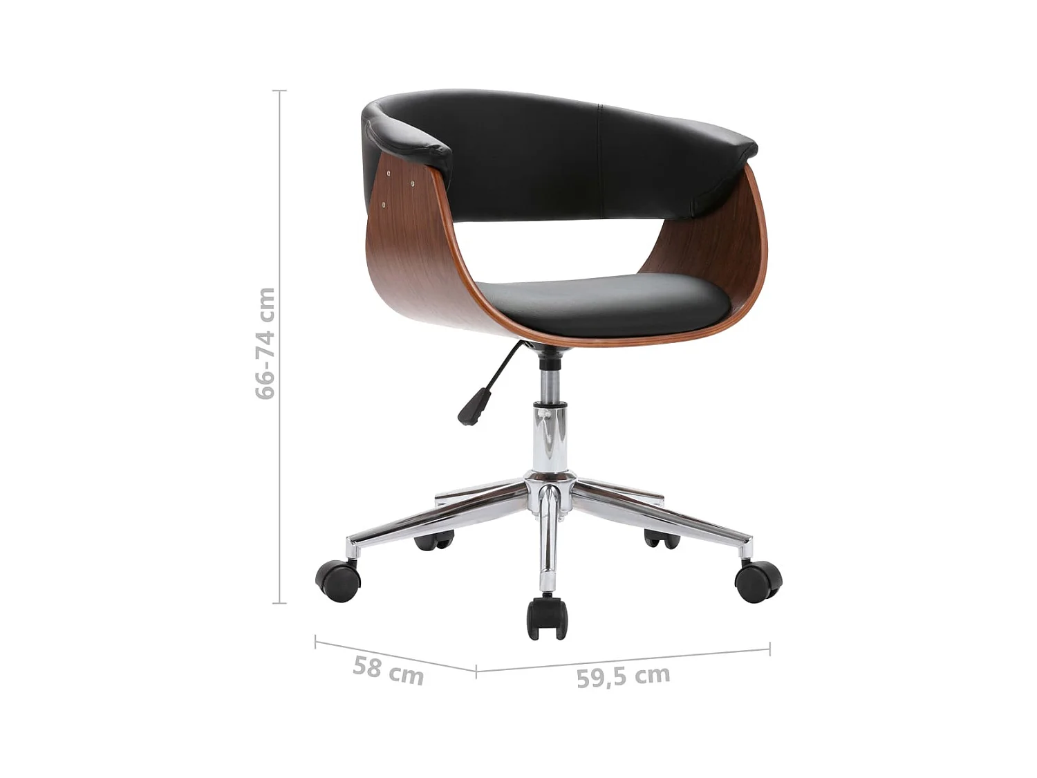 Chaise pivotante de bureau Noir Bois courbé et similicuir