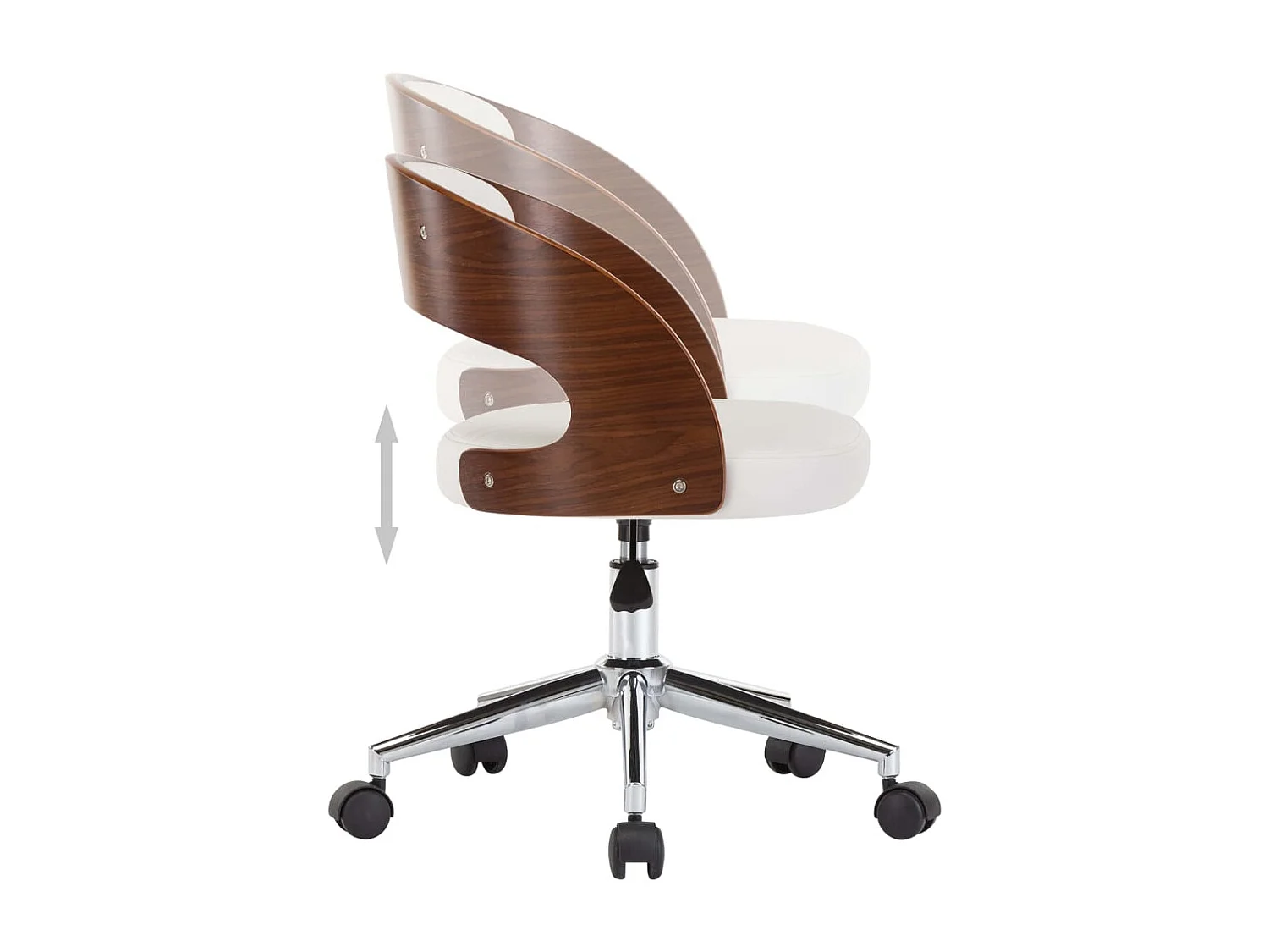 Chaise pivotante de bureau Blanc Bois courbé et similicuir