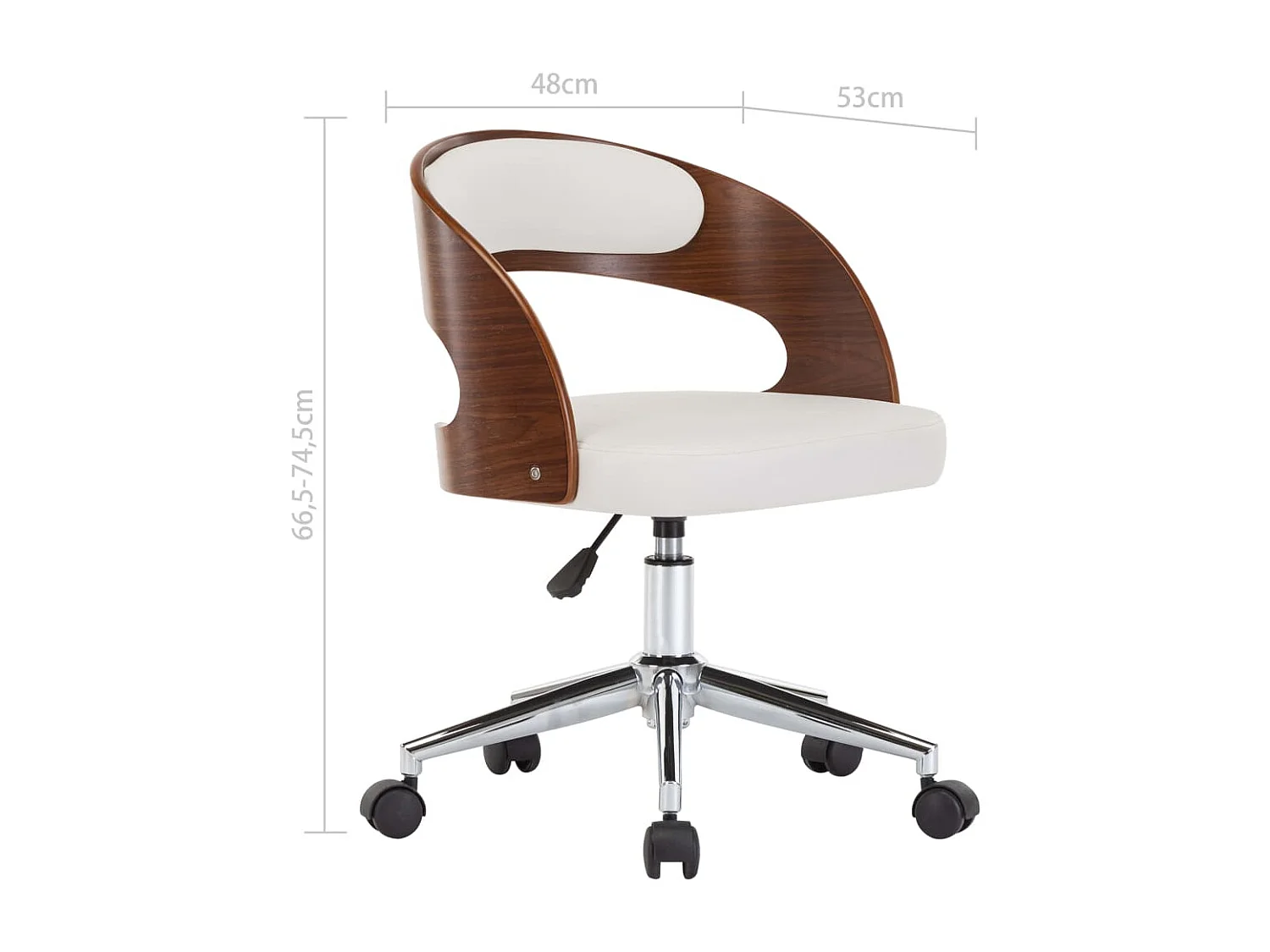 Chaise pivotante de bureau Blanc Bois courbé et similicuir