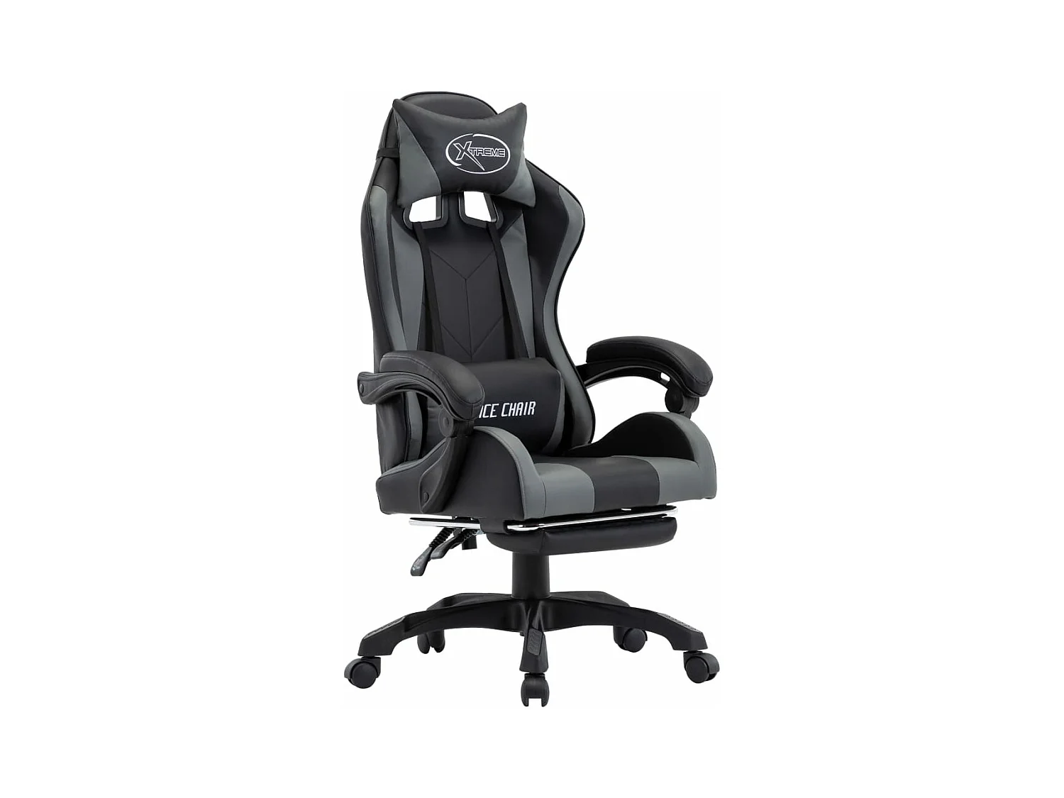 Fauteuil de jeux vidéo avec repose-pied Gris et noir Similicuir