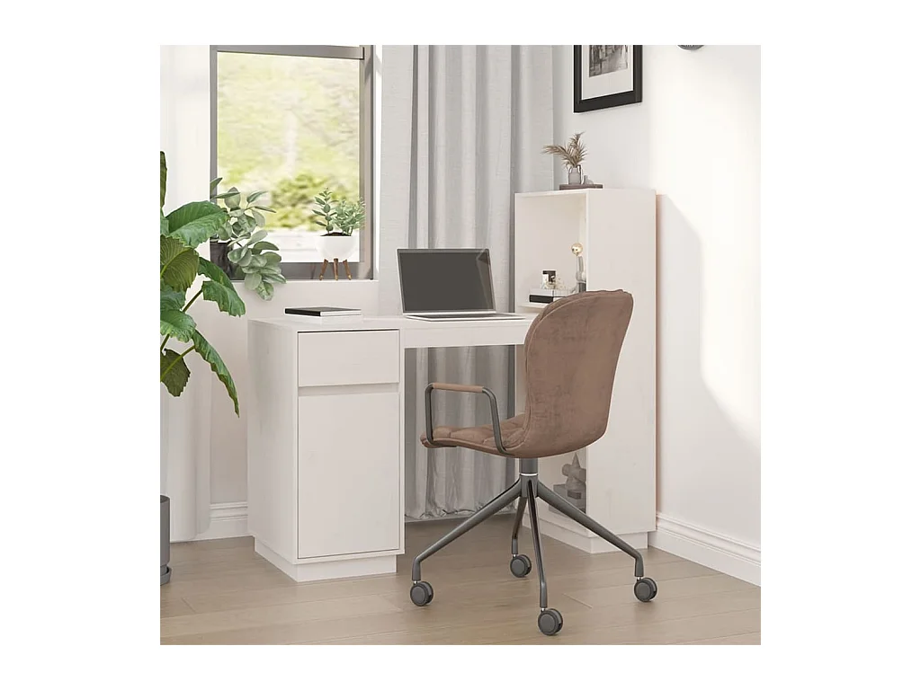 Bureau Blanc 110x53x117 cm Bois massif de pin