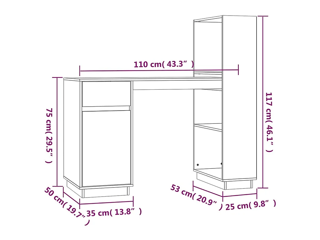 Bureau Blanc 110x53x117 cm Bois massif de pin