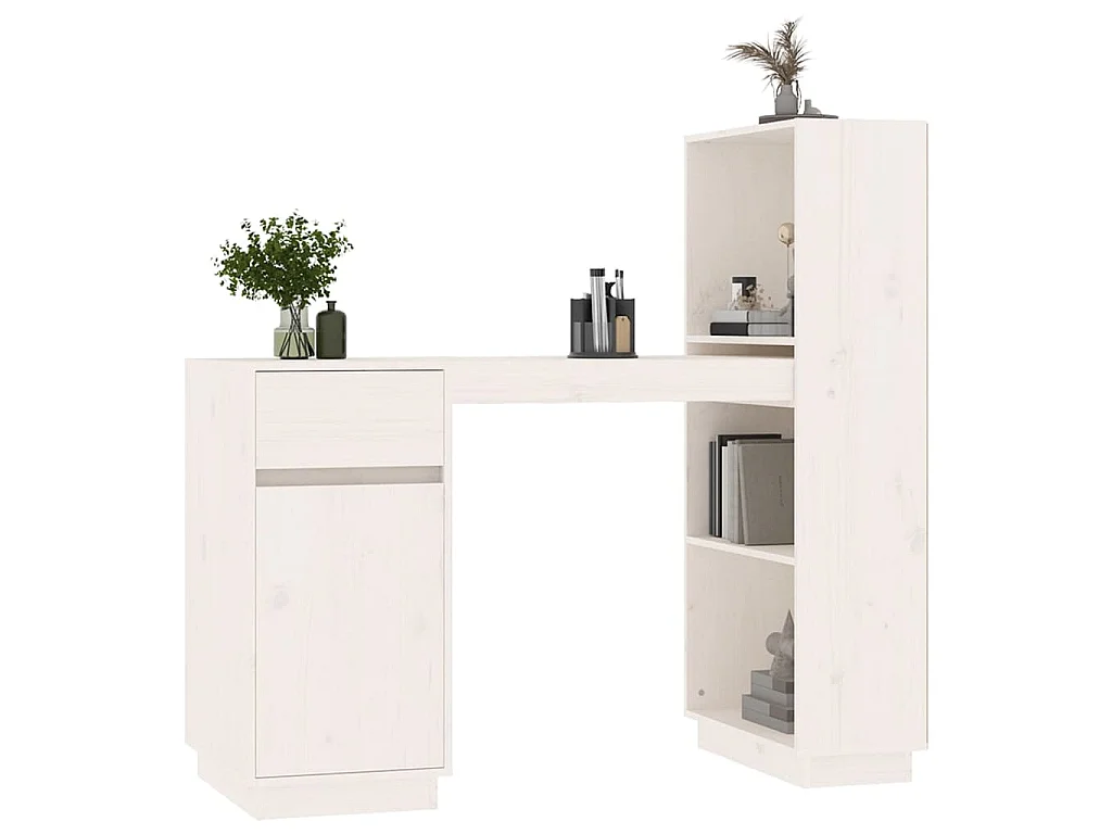 Bureau Blanc 110x53x117 cm Bois massif de pin